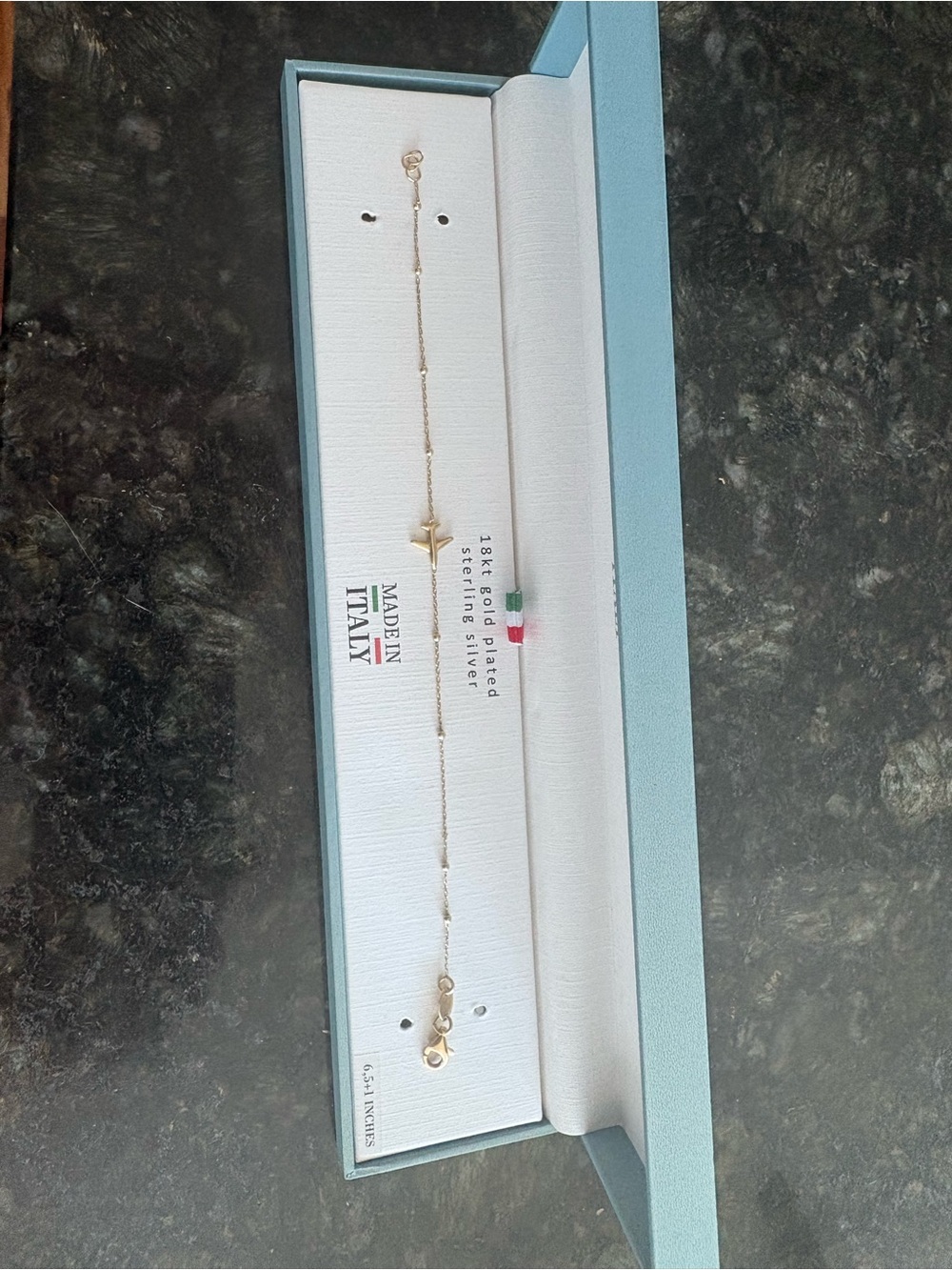 Delicate Gold-Tone Italian Chain Bracelet with Petite Bead and Airplane Accents